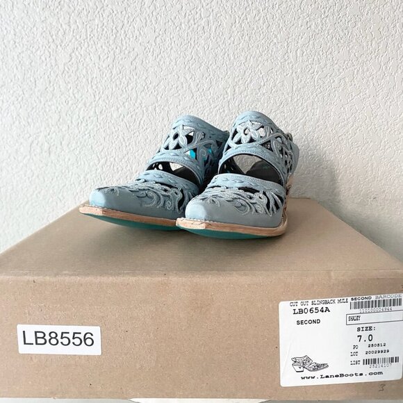 Lane SHALEY Robin Mule Blue Cowboy Boots Womens 7 Cowgirl Western Short Ankle - Picture 10 of 11